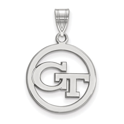 Sterling Silver Rhodium Plated Logoart Georgia Institute Of Technology G T Medium Circle Pendant