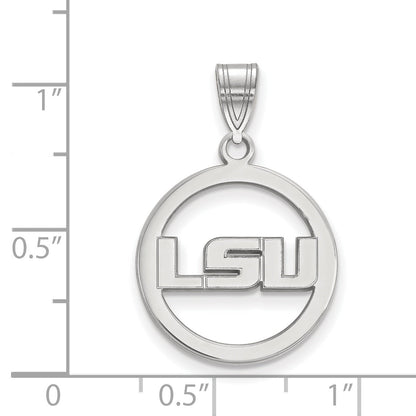 Sterling Silver Rhodium Plated Logoart Louisiana State University L S U Medium Circle Pendant
