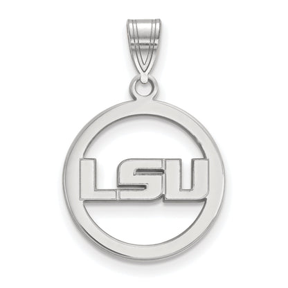 Sterling Silver Rhodium Plated Logoart Louisiana State University L S U Medium Circle Pendant