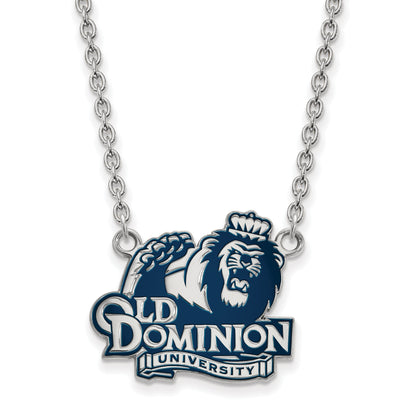Sterling Silver Rhodium Plated Logoart Old Dominion University Large Enameled Pendant 18 Inch Necklace