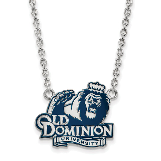 Sterling Silver Rhodium Plated Logoart Old Dominion University Large Enameled Pendant 18 Inch Necklace