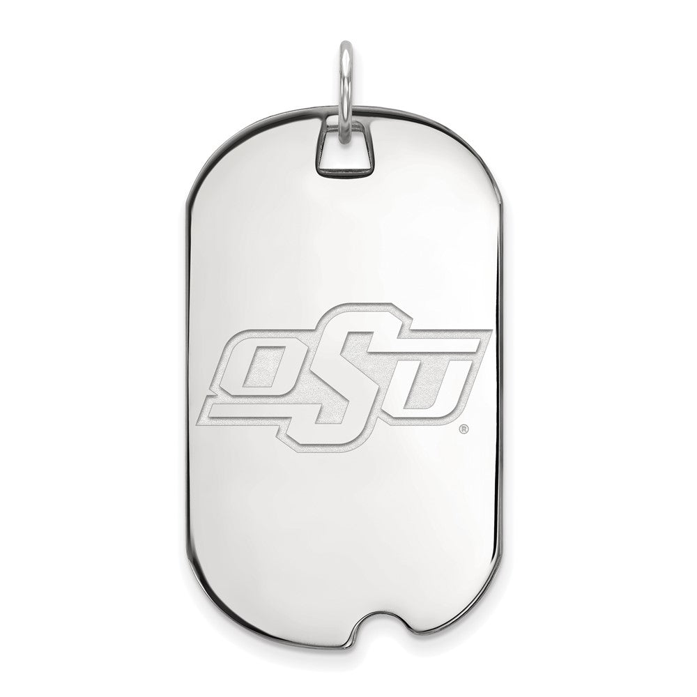 Sterling Silver Rhodium Plated Logoart Oklahoma State University O S U Large Dog Tag Pendant