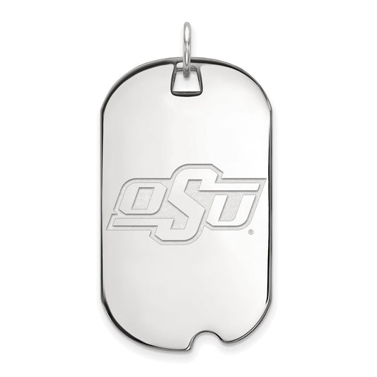 Sterling Silver Rhodium Plated Logoart Oklahoma State University O S U Large Dog Tag Pendant