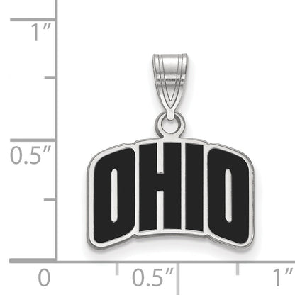 Sterling Silver Rhodium Plated Logoart Ohio University Small Enameled Pendant
