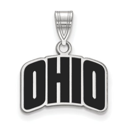 Sterling Silver Rhodium Plated Logoart Ohio University Small Enameled Pendant