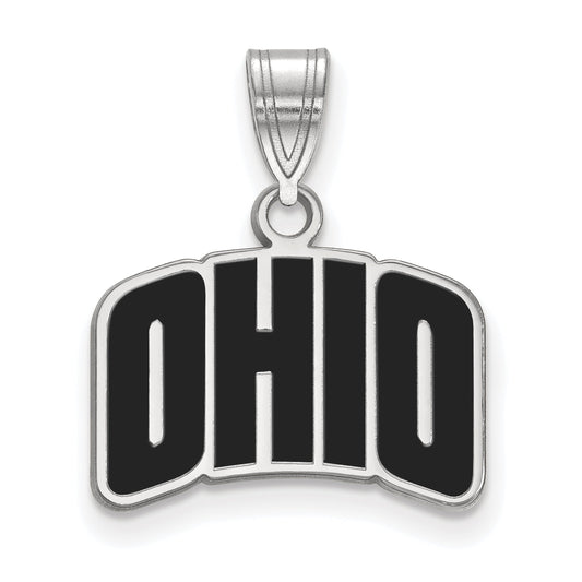 Sterling Silver Rhodium Plated Logoart Ohio University Small Enameled Pendant