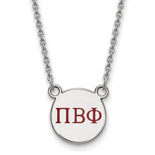 Sterling Silver Rhodium Plated Logoart Pi Beta Phi Sorority Greek Letters Small Color Enamel Pendant 18 Inch Necklace