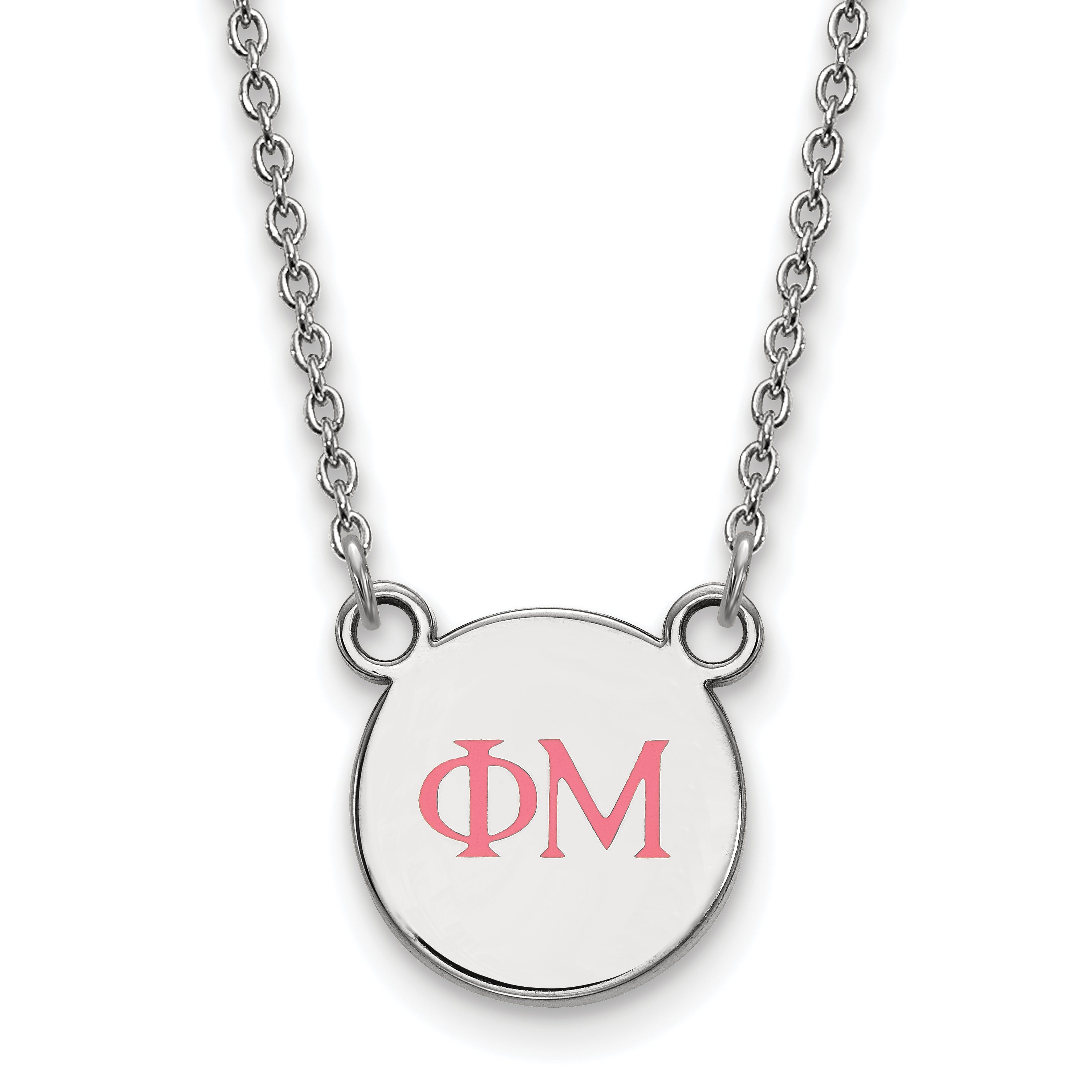 Sterling Silver Rhodium Plated Logoart Phi Mu Sorority Greek Letters Extra Small Color Enamel Pendant 18 Inch Necklace