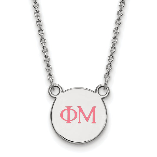 Sterling Silver Rhodium Plated Logoart Phi Mu Sorority Greek Letters Extra Small Color Enamel Pendant 18 Inch Necklace