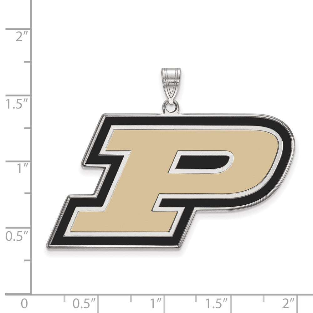 Sterling Silver Rhodium Plated Logoart Purdue University Letter P Extra Large Enameled Pendant