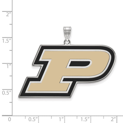 Sterling Silver Rhodium Plated Logoart Purdue University Letter P Extra Large Enameled Pendant