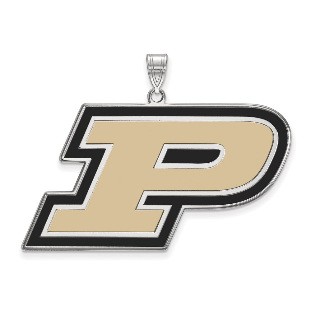 Sterling Silver Rhodium Plated Logoart Purdue University Letter P Extra Large Enameled Pendant