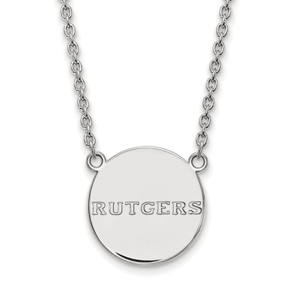 Sterling Silver Rhodium Plated Logoart Rutgers University Large Disc Pendant 18 Inch Necklace