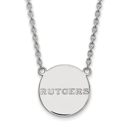 Sterling Silver Rhodium Plated Logoart Rutgers University Large Disc Pendant 18 Inch Necklace