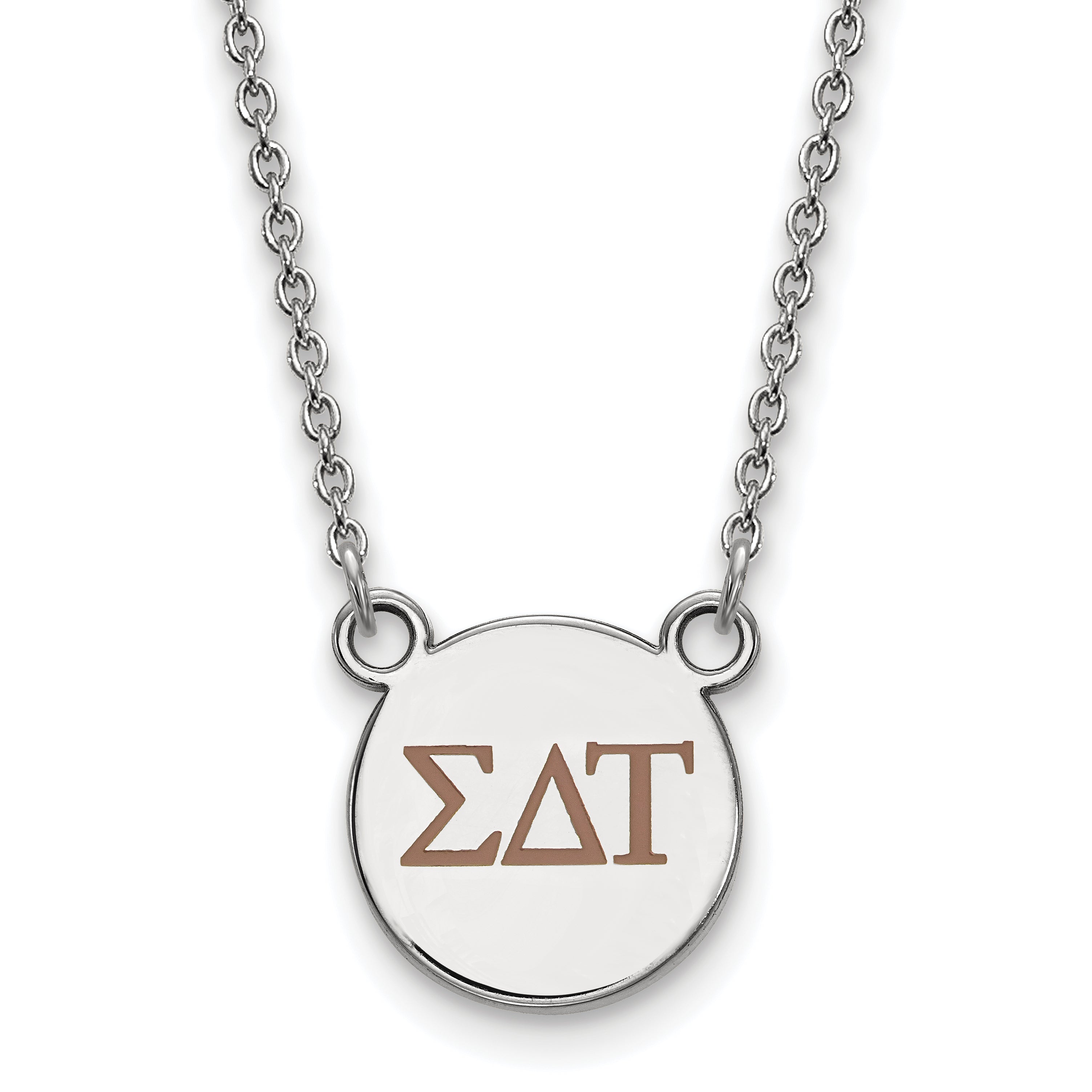 Sterling Silver Rhodium Plated Logoart Sigma Delta Tau Sorority Greek Letters Small Color Enamel Pendant 18 Inch Necklace
