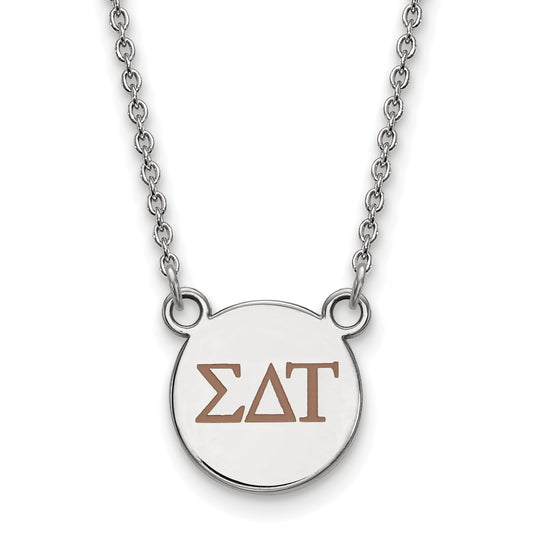 Sterling Silver Rhodium Plated Logoart Sigma Delta Tau Sorority Greek Letters Small Color Enamel Pendant 18 Inch Necklace