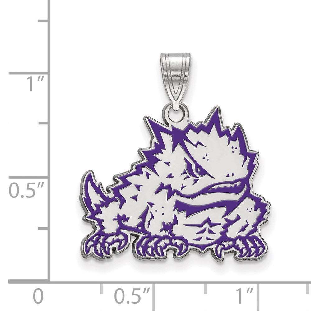 Sterling Silver Rhodium Plated Logoart Texas Christian University Horned Frog Large Enameled Pendant