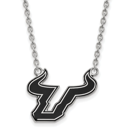 Sterling Silver Rhodium Plated Logoart University Of South Florida Bull Large Enameled Pendant 18 Inch Necklace