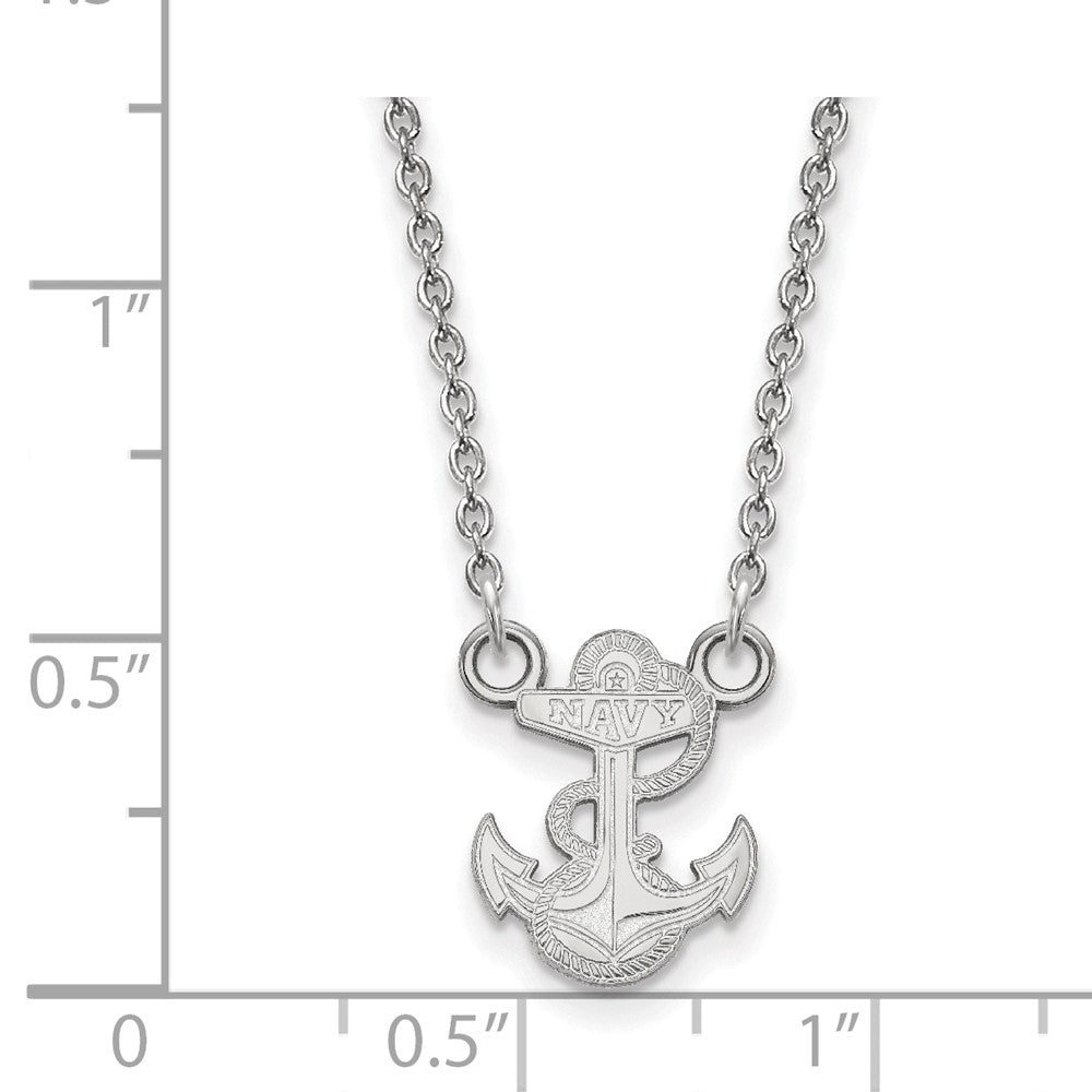 Sterling Silver Rhodium Plated Logoart Us Naval Academy Anchor Small Pendant 18 Inch Necklace