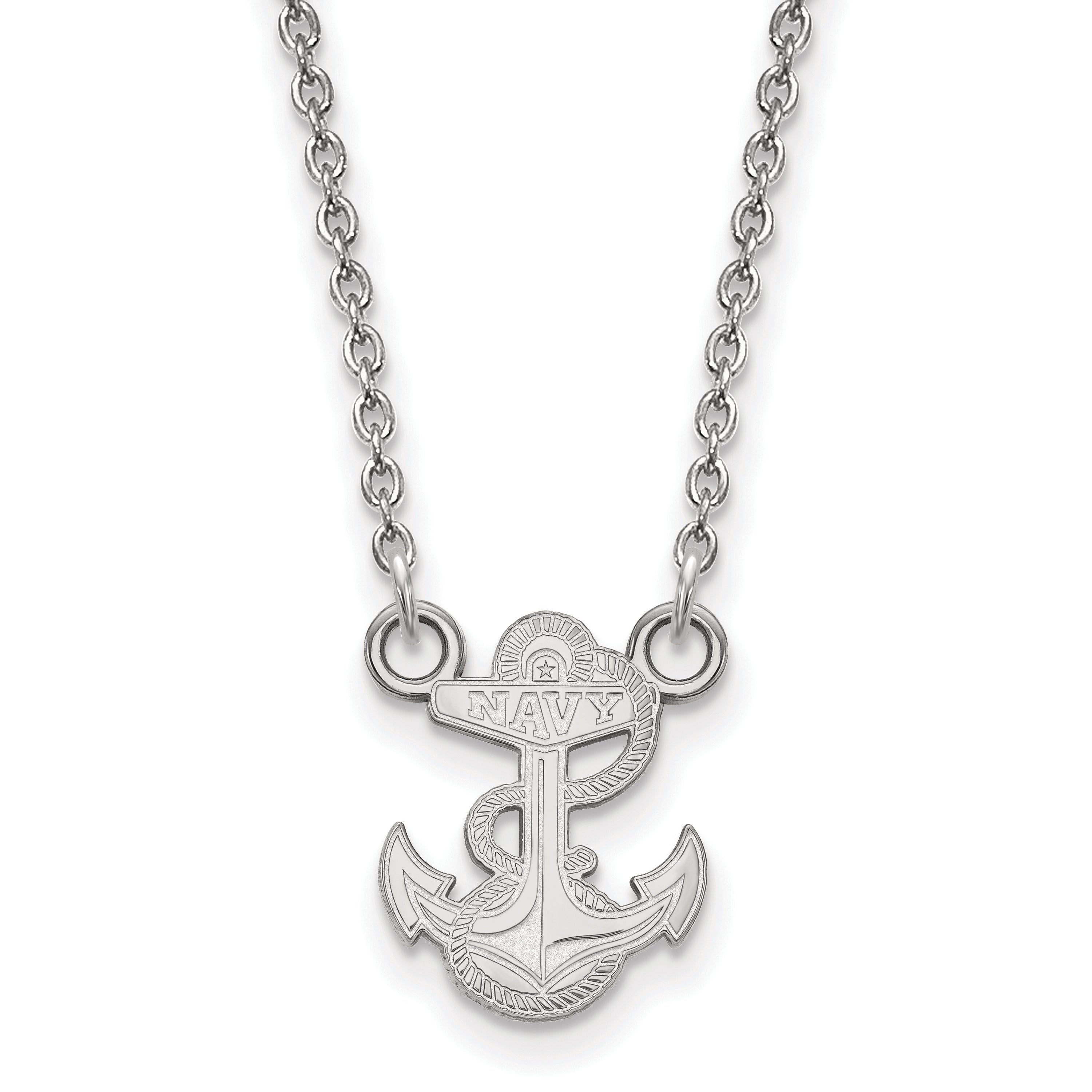 Sterling Silver Rhodium Plated Logoart Us Naval Academy Anchor Small Pendant 18 Inch Necklace