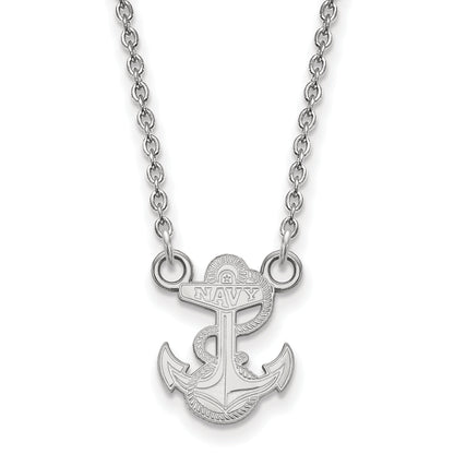 Sterling Silver Rhodium Plated Logoart Us Naval Academy Anchor Small Pendant 18 Inch Necklace
