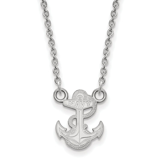 Sterling Silver Rhodium Plated Logoart Us Naval Academy Anchor Small Pendant 18 Inch Necklace