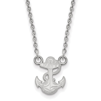 10K White Gold Logoart Us Naval Academy Anchor Small Pendant 18 Inch Necklace