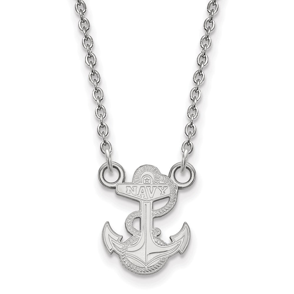 14K White Gold Logoart Us Naval Academy Anchor Small Pendant 18 Inch Necklace