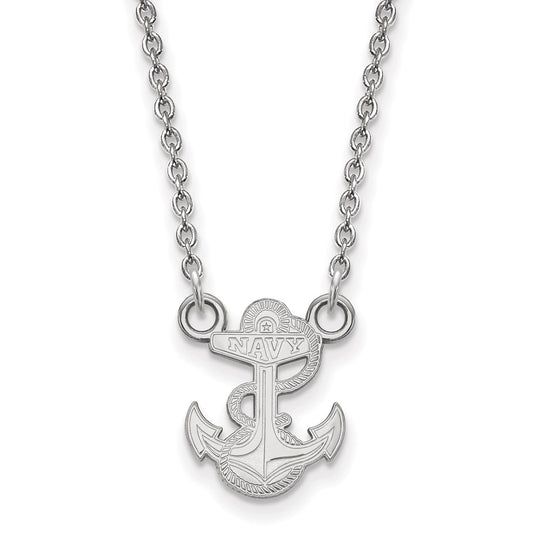 14K White Gold Logoart Us Naval Academy Anchor Small Pendant 18 Inch Necklace