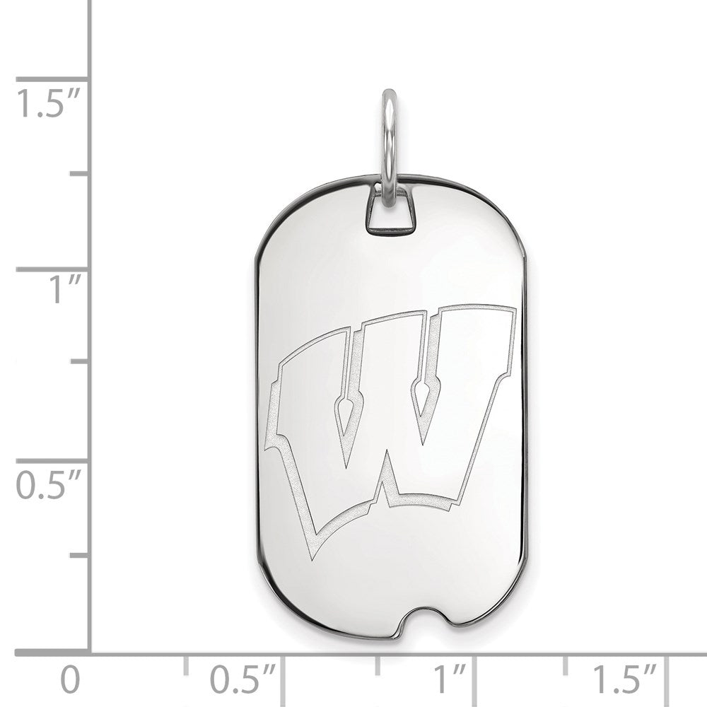 10K White Gold Logoart University Of Wisconsin Letter W Small Dog Tag Pendant