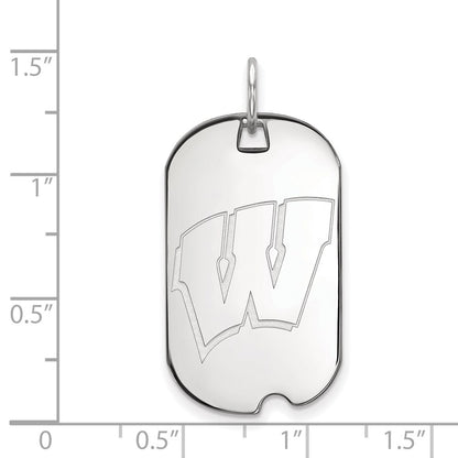 14K White Gold Logoart University Of Wisconsin Letter W Small Dog Tag Pendant