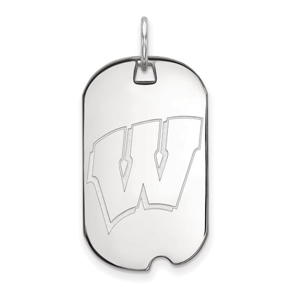 14K White Gold Logoart University Of Wisconsin Letter W Small Dog Tag Pendant