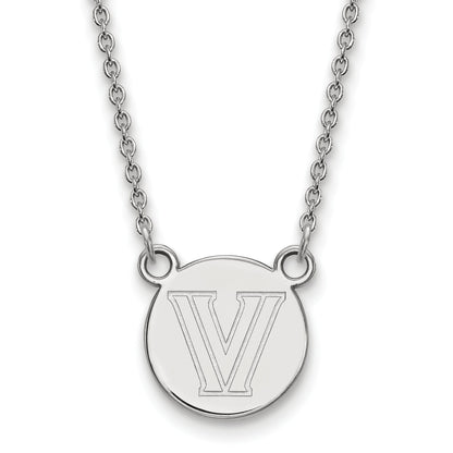 Sterling Silver Rhodium Plated Logoart Villanova University Letter V Small Disc 18 Inch Necklace