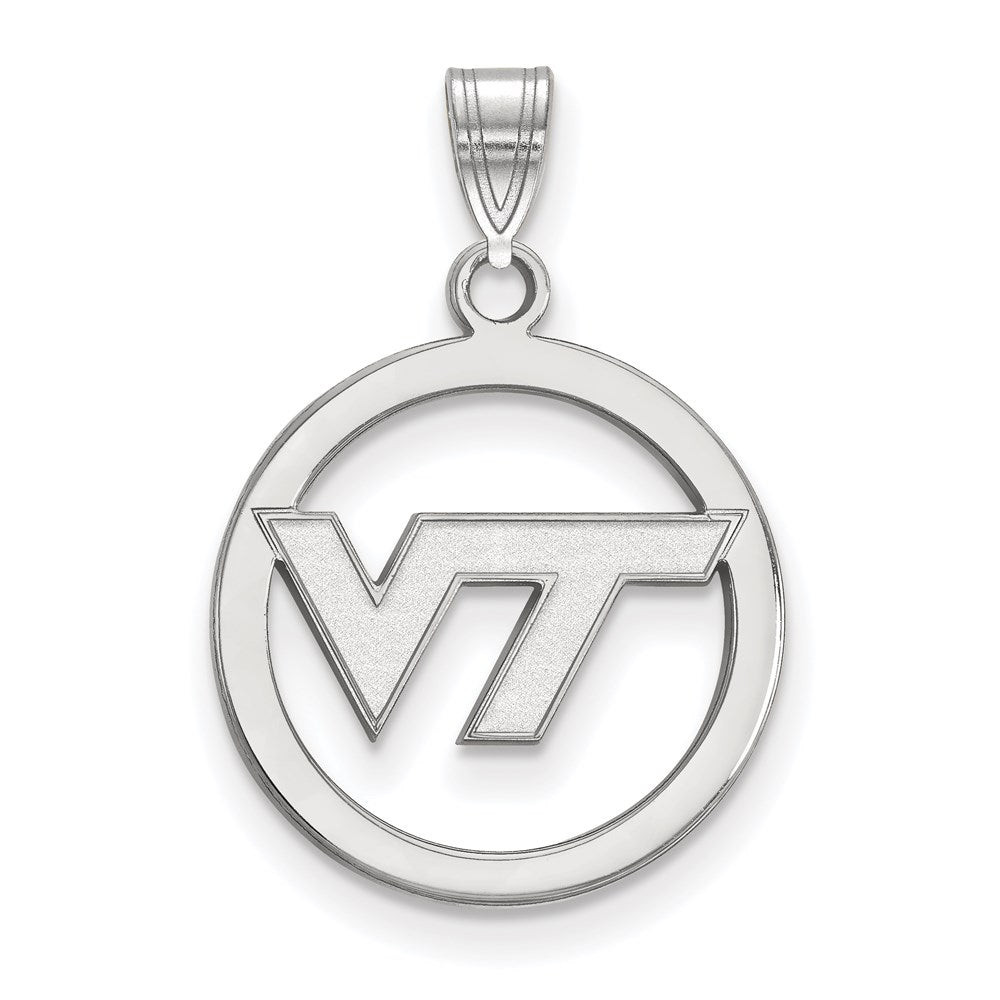 Sterling Silver Rhodium Plated Logoart Virginia Tech V T Med Circle Pendant
