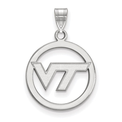 Sterling Silver Rhodium Plated Logoart Virginia Tech V T Med Circle Pendant