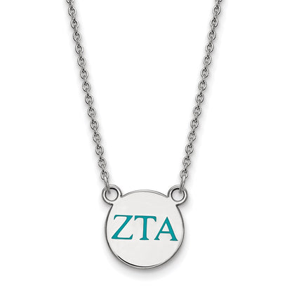 Sterling Silver Rhodium Plated Logoart Zeta Tau Alpha Sorority Greek Letters Small Color Enamel Pendant 18 Inch Necklace