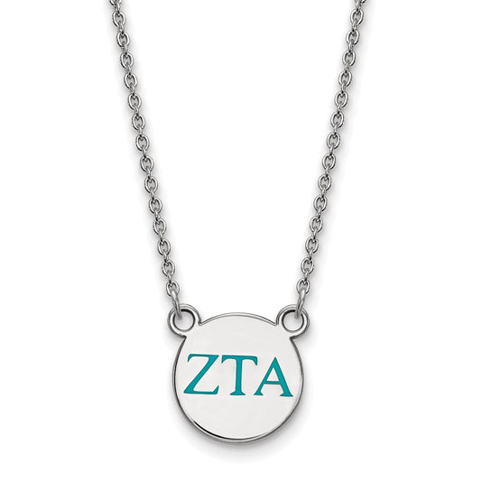 Sterling Silver Rhodium Plated Logoart Zeta Tau Alpha Sorority Greek Letters Small Color Enamel Pendant 18 Inch Necklace