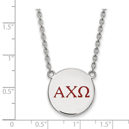 Sterling Silver Rhodium Plated Logoart Alpha Chi Omega Sorority Greek Letters Large Color Enamel Pendant 18 Inch Necklace