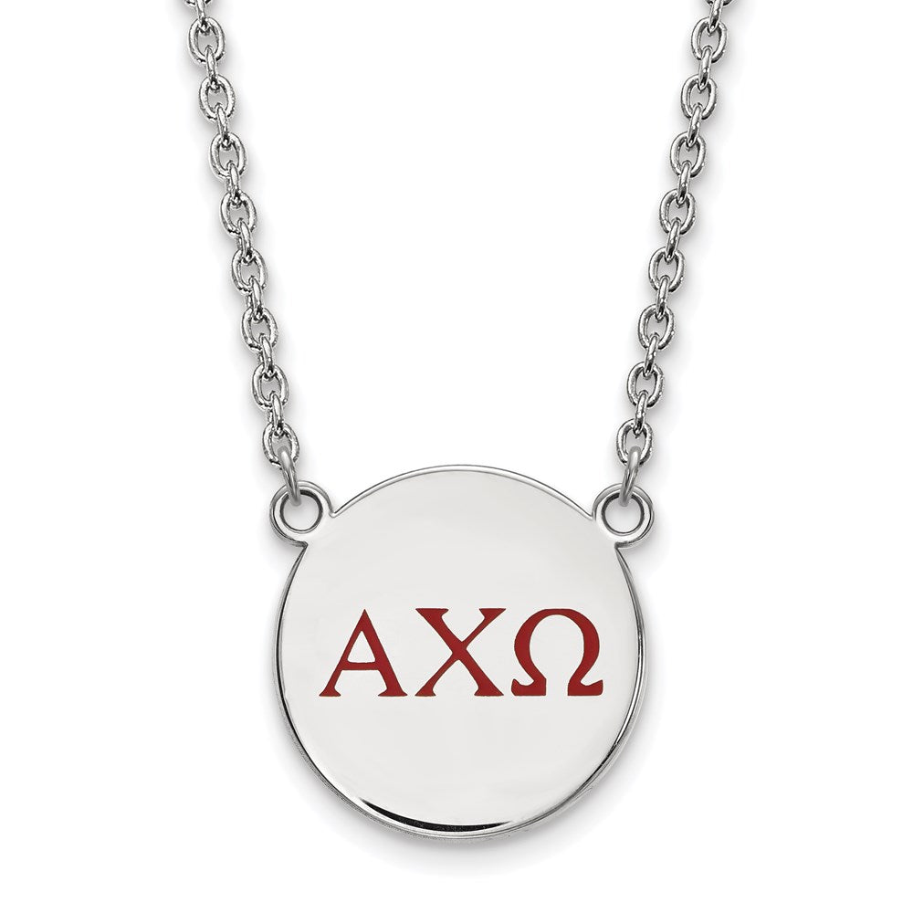 Sterling Silver Rhodium Plated Logoart Alpha Chi Omega Sorority Greek Letters Large Color Enamel Pendant 18 Inch Necklace