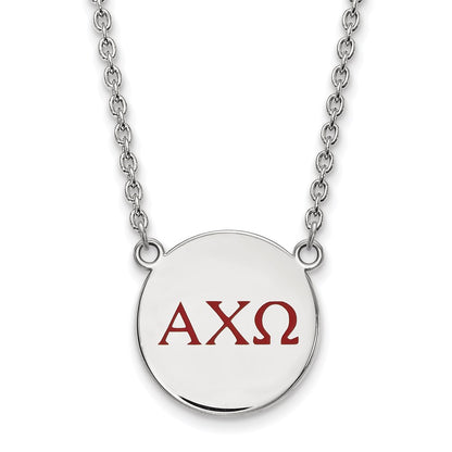 Sterling Silver Rhodium Plated Logoart Alpha Chi Omega Sorority Greek Letters Large Color Enamel Pendant 18 Inch Necklace