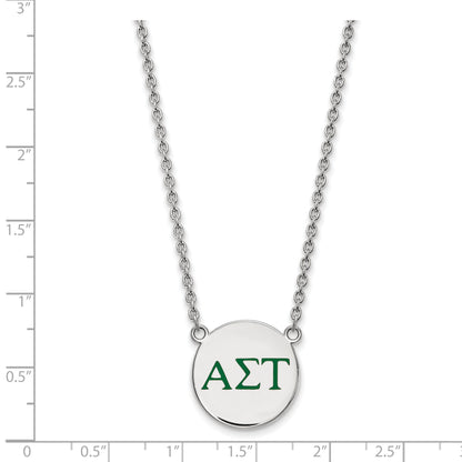 Sterling Silver Rhodium Plated Logoart Alpha Sigma Tau Sorority Greek Letters Large Color Enamel Pendant 18 Inch Necklace