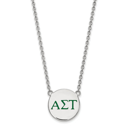 Sterling Silver Rhodium Plated Logoart Alpha Sigma Tau Sorority Greek Letters Large Color Enamel Pendant 18 Inch Necklace