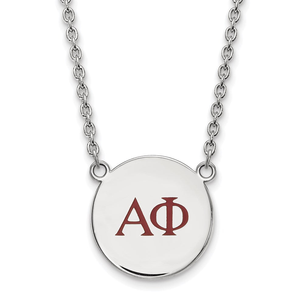 Sterling Silver Rhodium Plated Logoart Alpha Phi Sorority Greek Letters Large Color Enamel Pendant 18 Inch Necklace