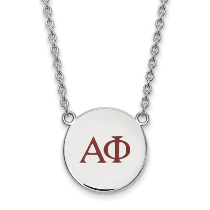 Sterling Silver Rhodium Plated Logoart Alpha Phi Sorority Greek Letters Large Color Enamel Pendant 18 Inch Necklace