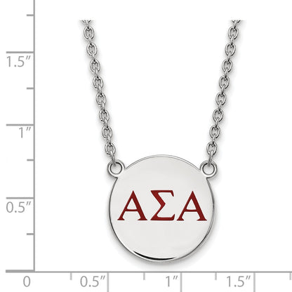 Sterling Silver Rhodium Plated Logoart Alpha Sigma Sorority Greek Letters Large Color Enamel Pendant 18 Inch Necklace