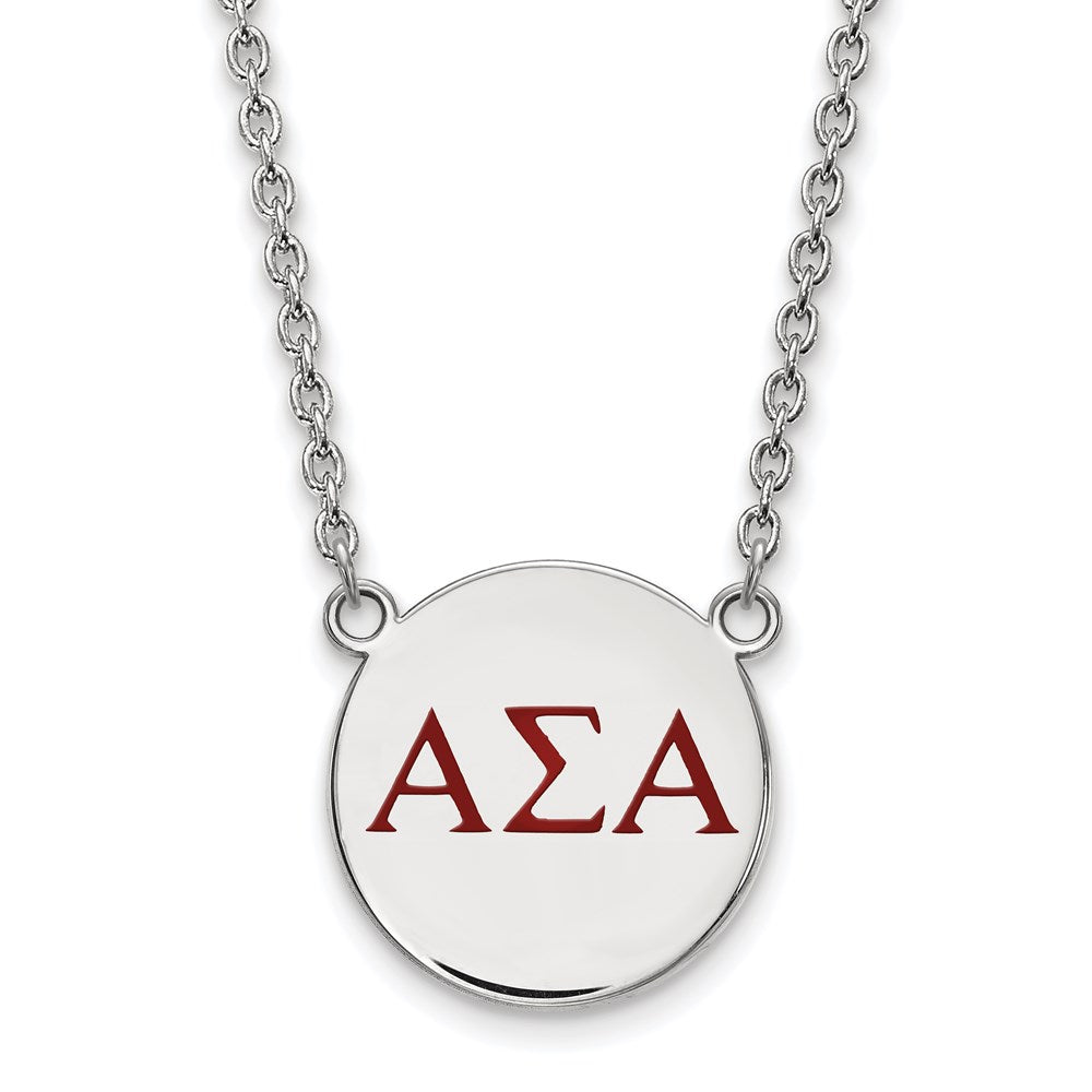 Sterling Silver Rhodium Plated Logoart Alpha Sigma Sorority Greek Letters Large Color Enamel Pendant 18 Inch Necklace