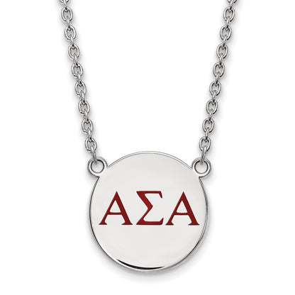 Sterling Silver Rhodium Plated Logoart Alpha Sigma Sorority Greek Letters Large Color Enamel Pendant 18 Inch Necklace