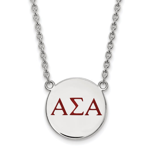 Sterling Silver Rhodium Plated Logoart Alpha Sigma Sorority Greek Letters Large Color Enamel Pendant 18 Inch Necklace