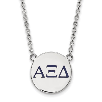 Sterling Silver Rhodium Plated Logoart Alpha Xi Delta Sorority Greek Letters Large Color Enamel Pendant 18 Inch Necklace