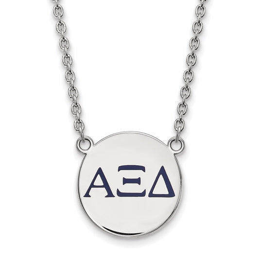 Sterling Silver Rhodium Plated Logoart Alpha Xi Delta Sorority Greek Letters Large Color Enamel Pendant 18 Inch Necklace